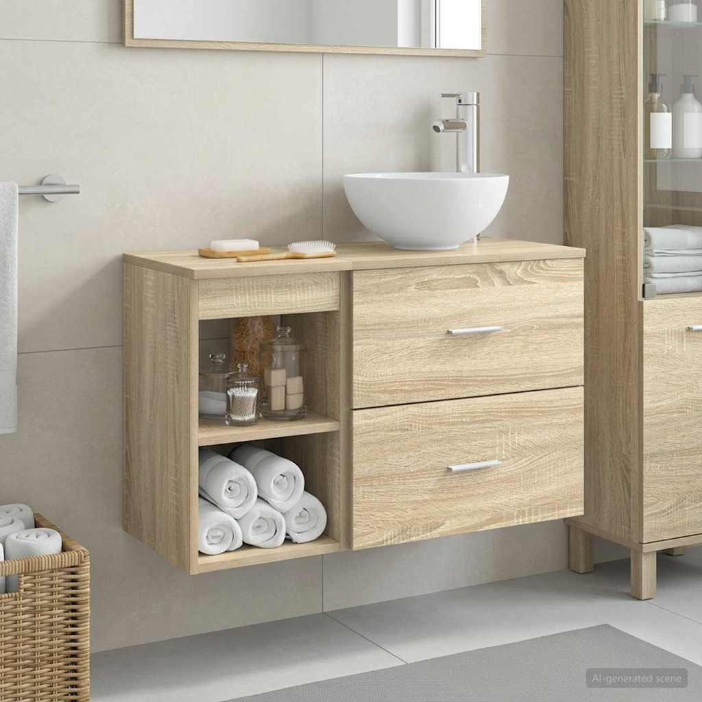 Badezimmermöbel-Set 2 stk. Sonoma-Eiche Holzwerkstoff