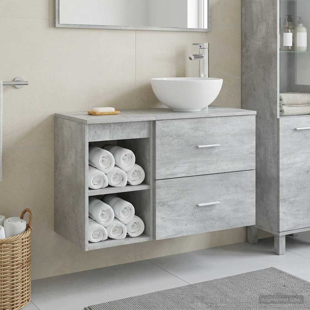 Badezimmermöbel-Set 2 stk. Betongrau Holzwerkstoff