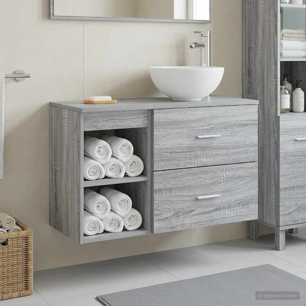 Badezimmermöbel-Set 2 stk. Grau Sonoma Holzwerkstoff