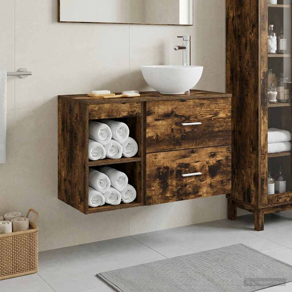 Badezimmermöbel-Set 2 stk. Geräucherte Eiche Holzwerkstoff