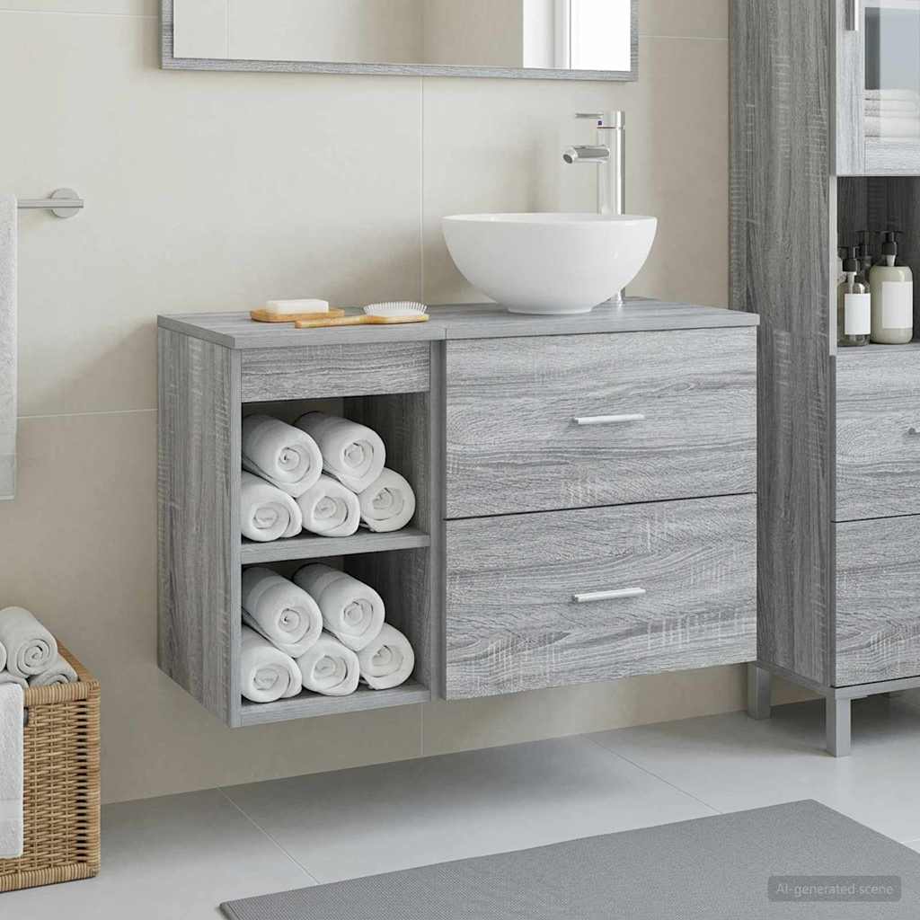 Badezimmermöbel-Set 2 stk. Grau Sonoma Holzwerkstoff