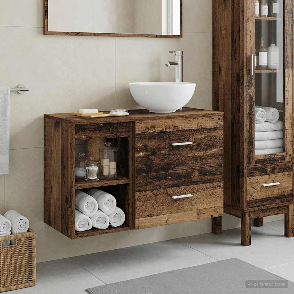 Badezimmermöbel-Set 2 stk. Altholz Holzwerkstoff