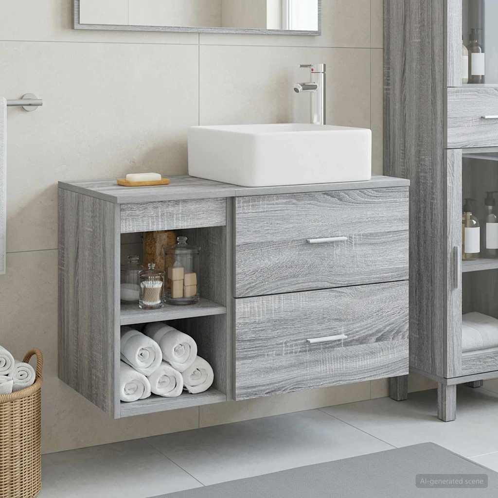Badezimmermöbel-Set 2 stk. Grau Sonoma Holzwerkstoff