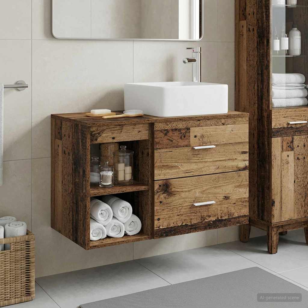 Badezimmermöbel-Set 2 stk. Altholz Holzwerkstoff