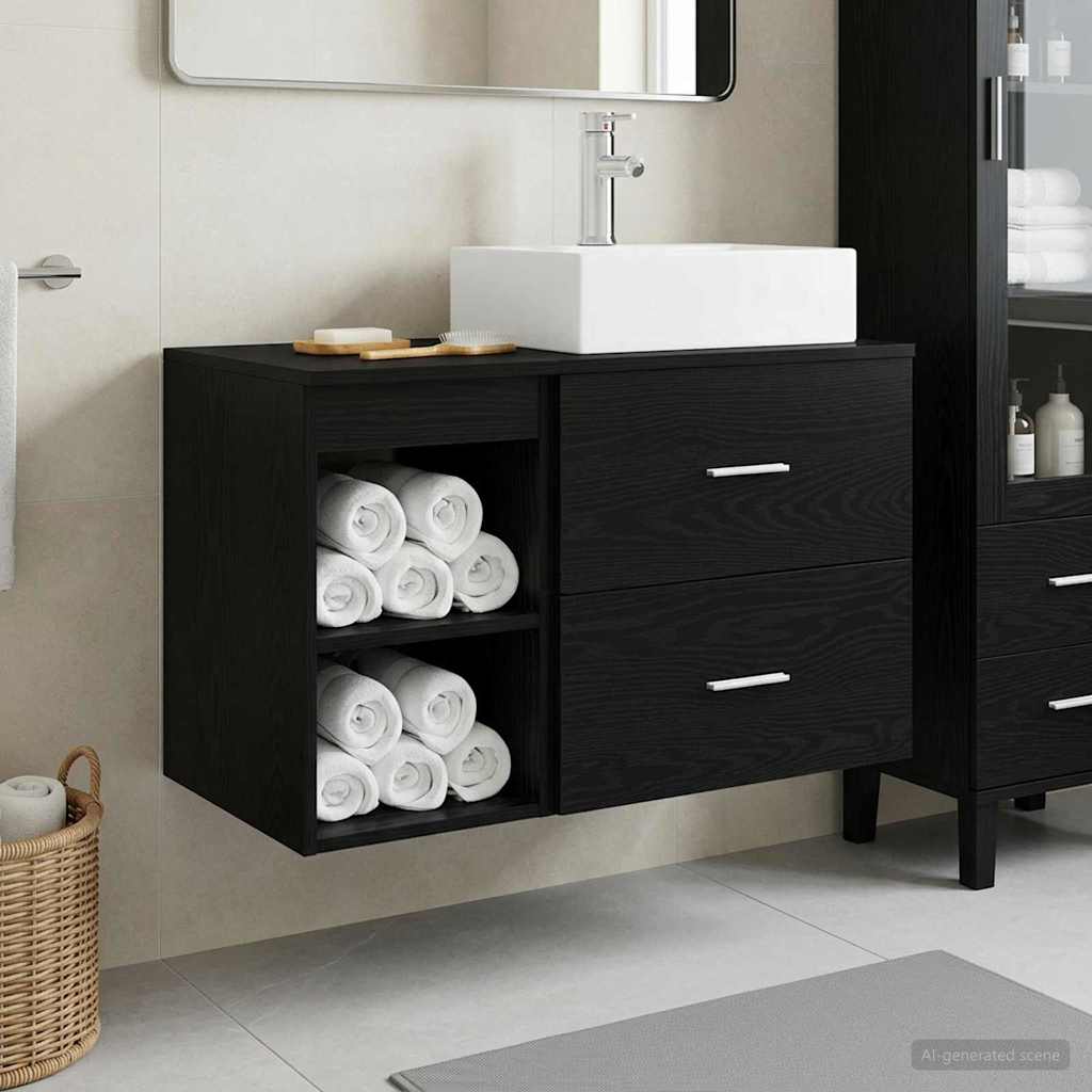 Badezimmermöbel-Set 2 stk. Schwarze Eiche Holzwerkstoff