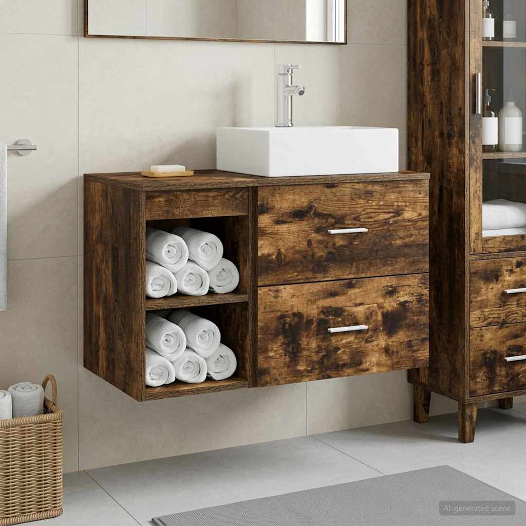 Badezimmermöbel-Set 2 stk. Geräucherte Eiche Holzwerkstoff