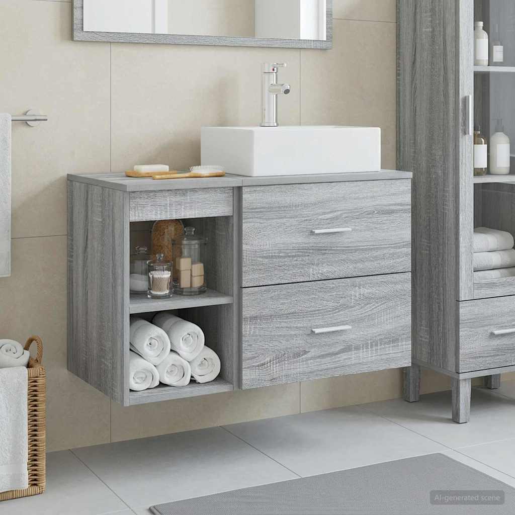 Badezimmermöbel-Set 2 stk. Grau Sonoma Holzwerkstoff