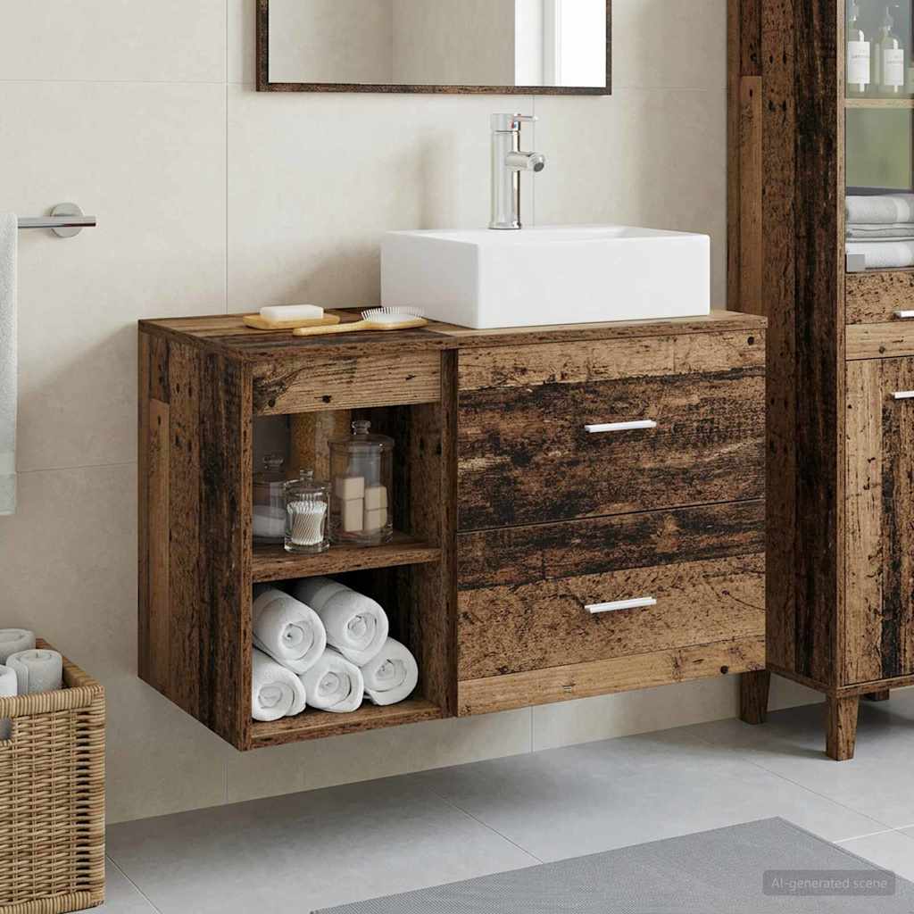 Badezimmermöbel-Set 2 stk. Altholz Holzwerkstoff