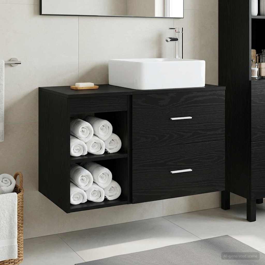 Badezimmermöbel-Set 2 stk. Schwarze Eiche Holzwerkstoff