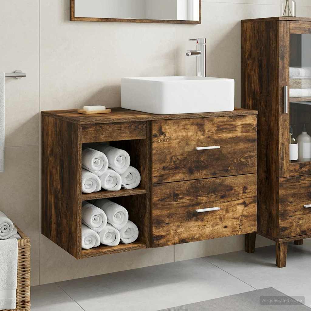 Badezimmermöbel-Set 2 stk. Geräucherte Eiche Holzwerkstoff