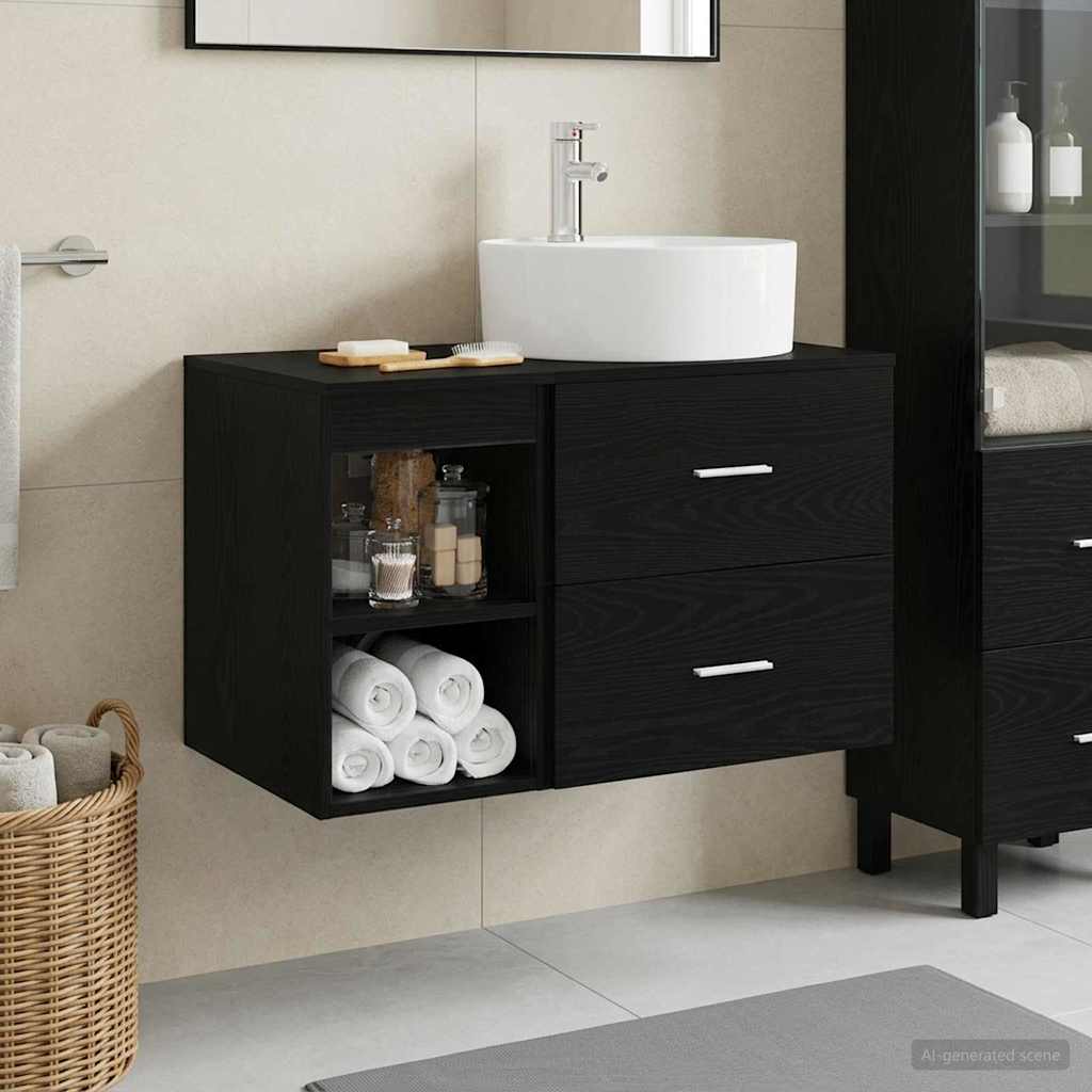Badezimmermöbel-Set 2 stk. Schwarze Eiche Holzwerkstoff