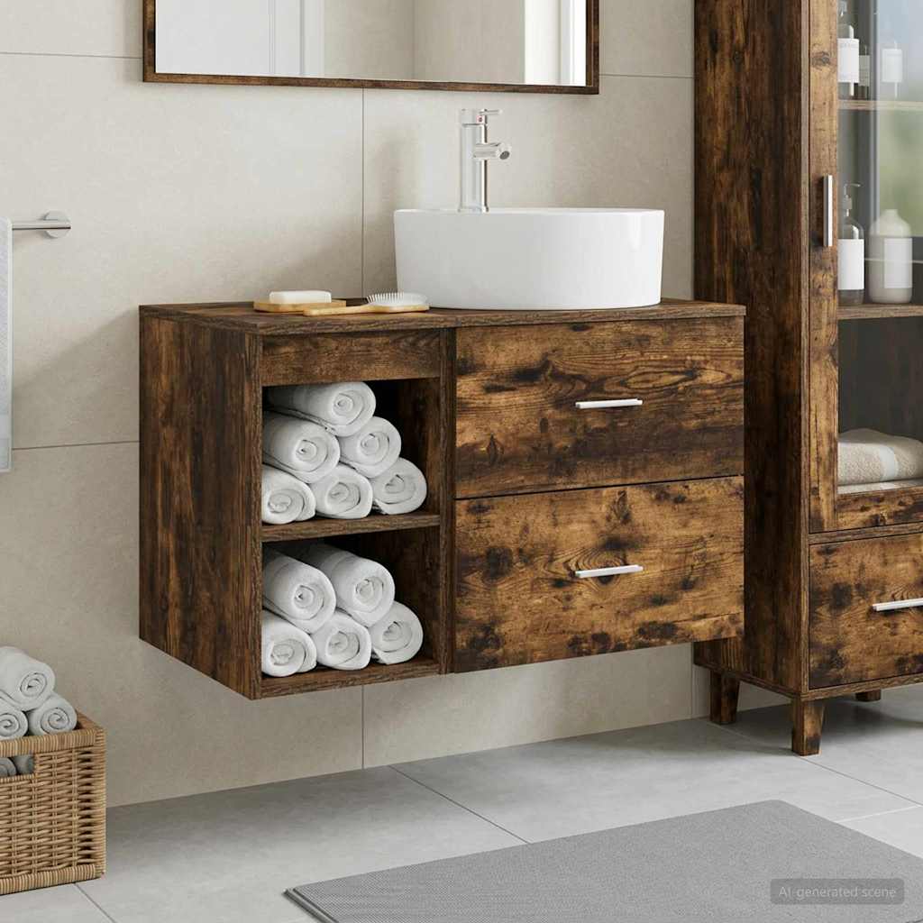 Badezimmermöbel-Set 2 stk. Geräucherte Eiche Holzwerkstoff