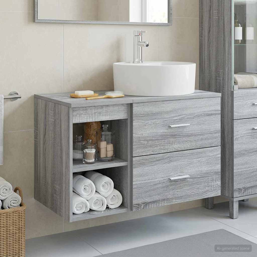 Badezimmermöbel-Set 2 stk. Grau Sonoma Holzwerkstoff