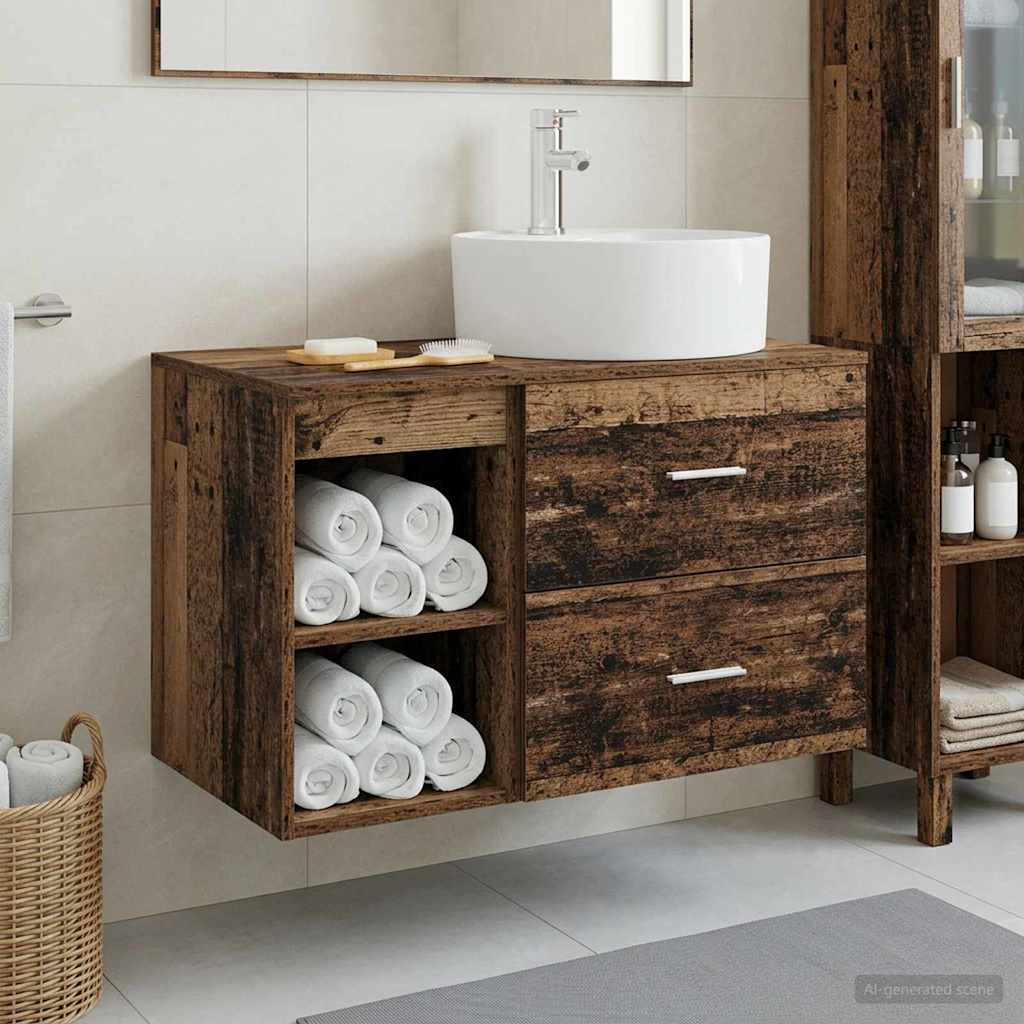 Badezimmermöbel-Set 2 stk. Altholz Holzwerkstoff