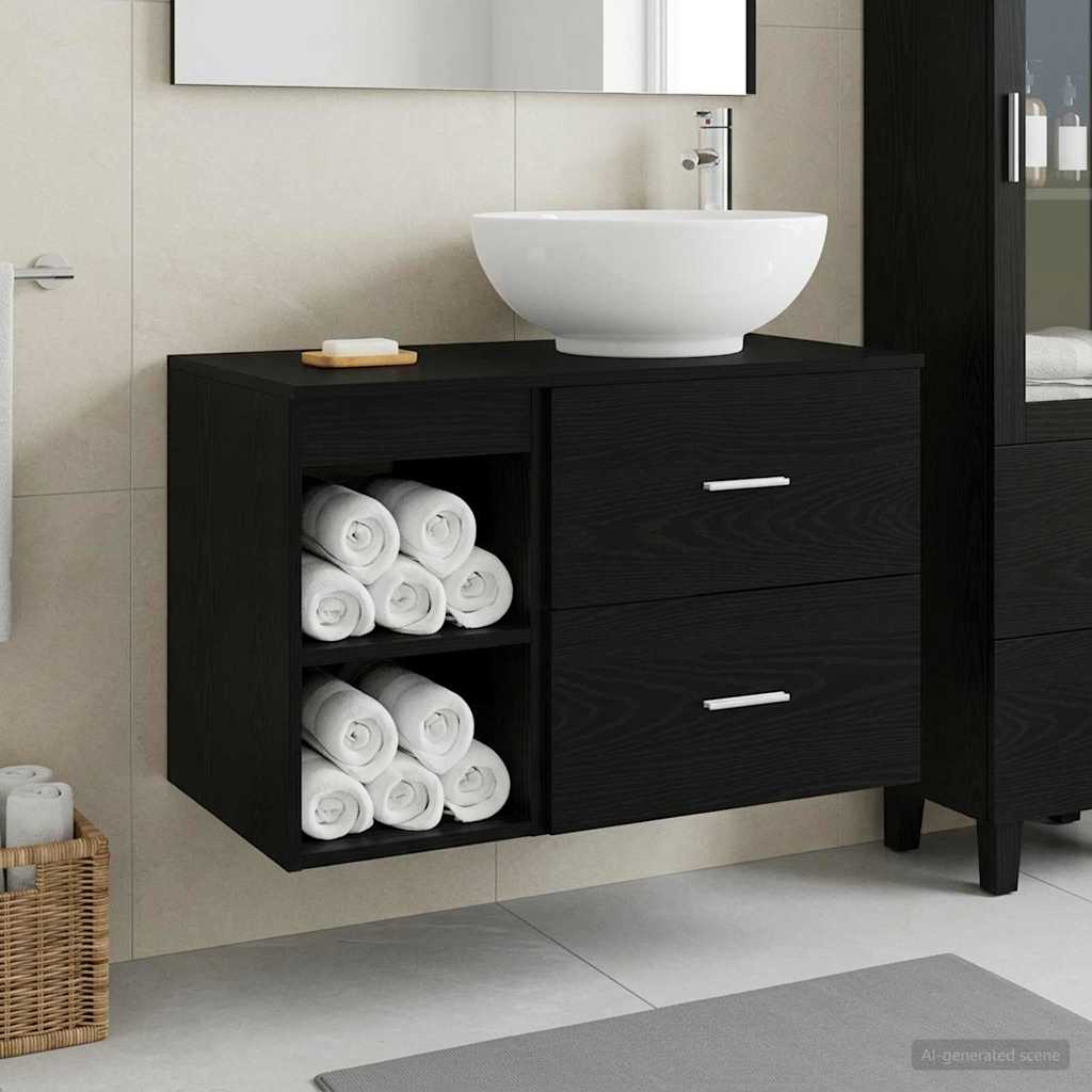 Badezimmermöbel-Set 2 stk. Schwarze Eiche Holzwerkstoff