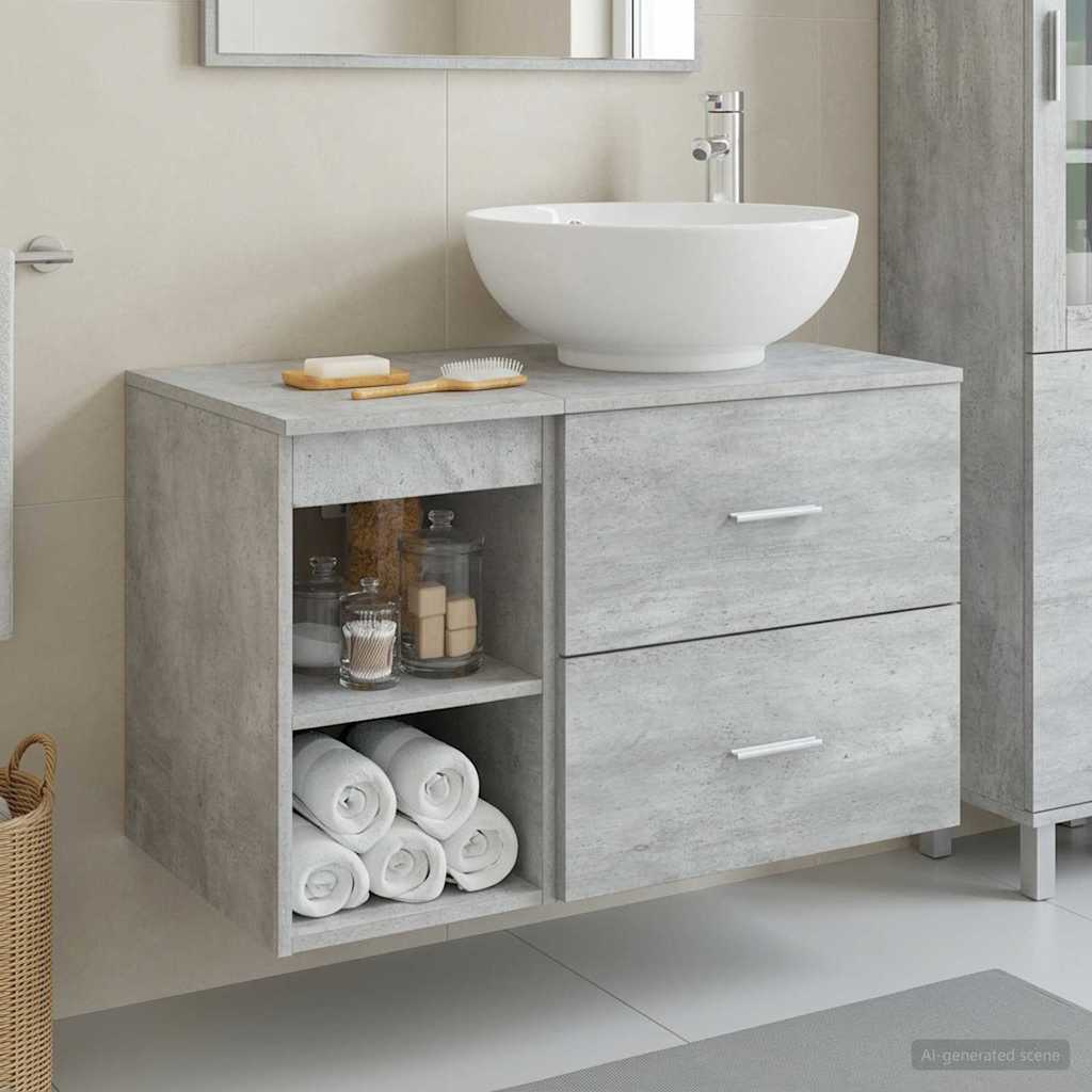 Badezimmermöbel-Set 2 stk. Betongrau Holzwerkstoff