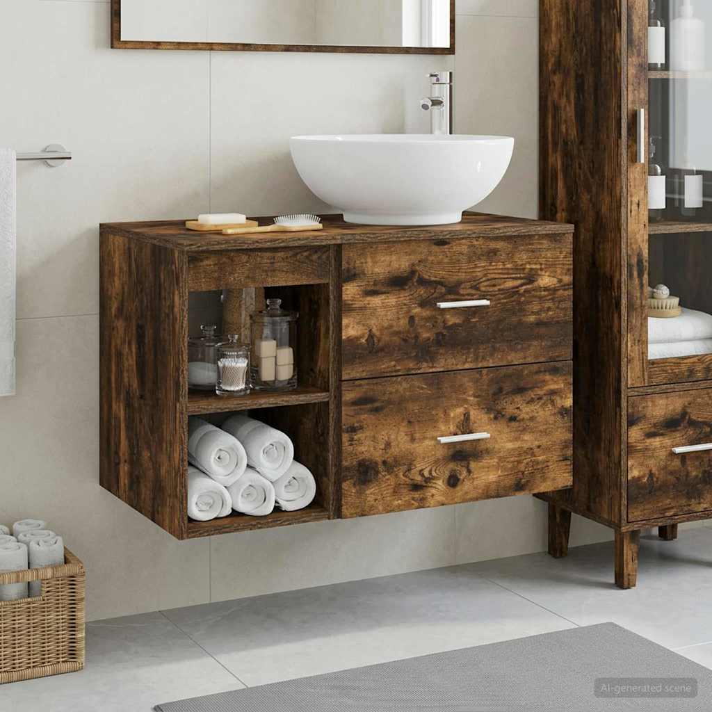 Badezimmermöbel-Set 2 stk. Geräucherte Eiche Holzwerkstoff