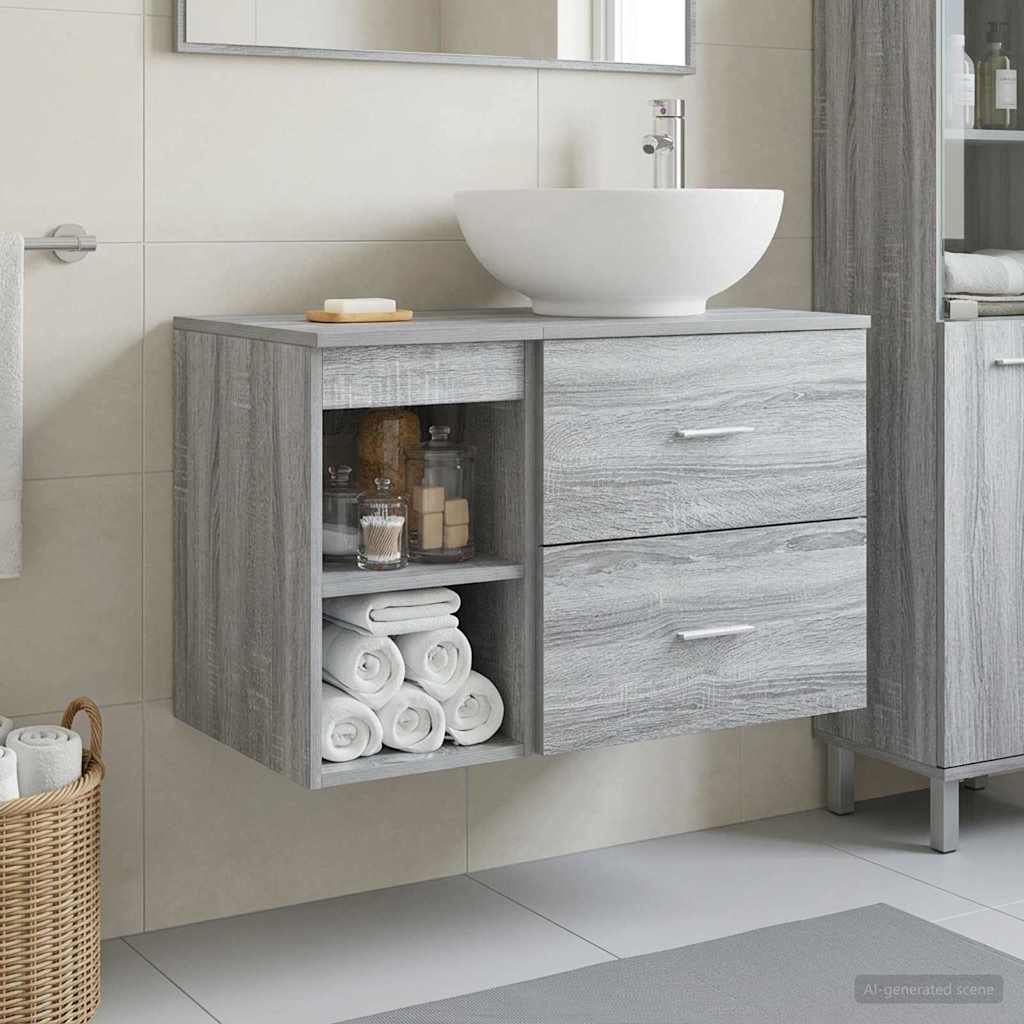 Badezimmermöbel-Set 2 stk. Grau Sonoma Holzwerkstoff