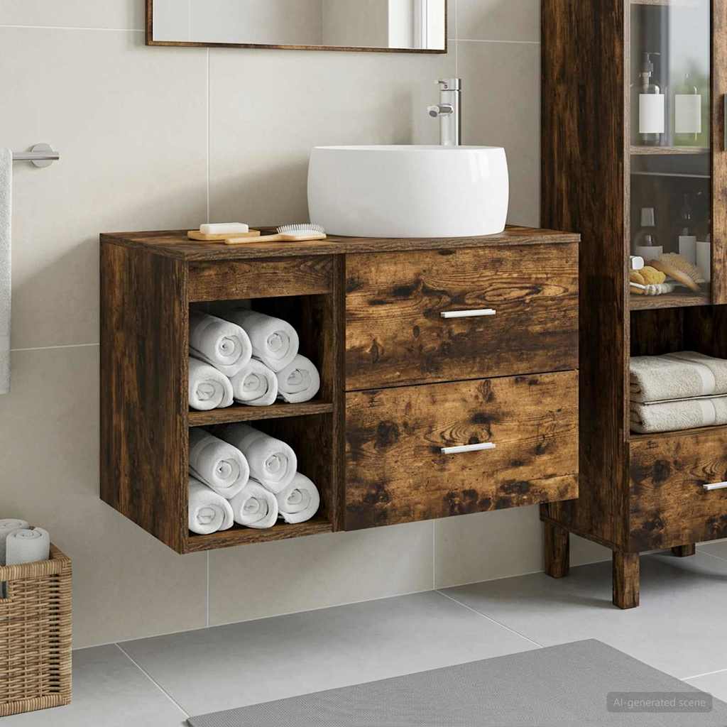 Badezimmermöbel-Set 2 stk. Geräucherte Eiche Holzwerkstoff