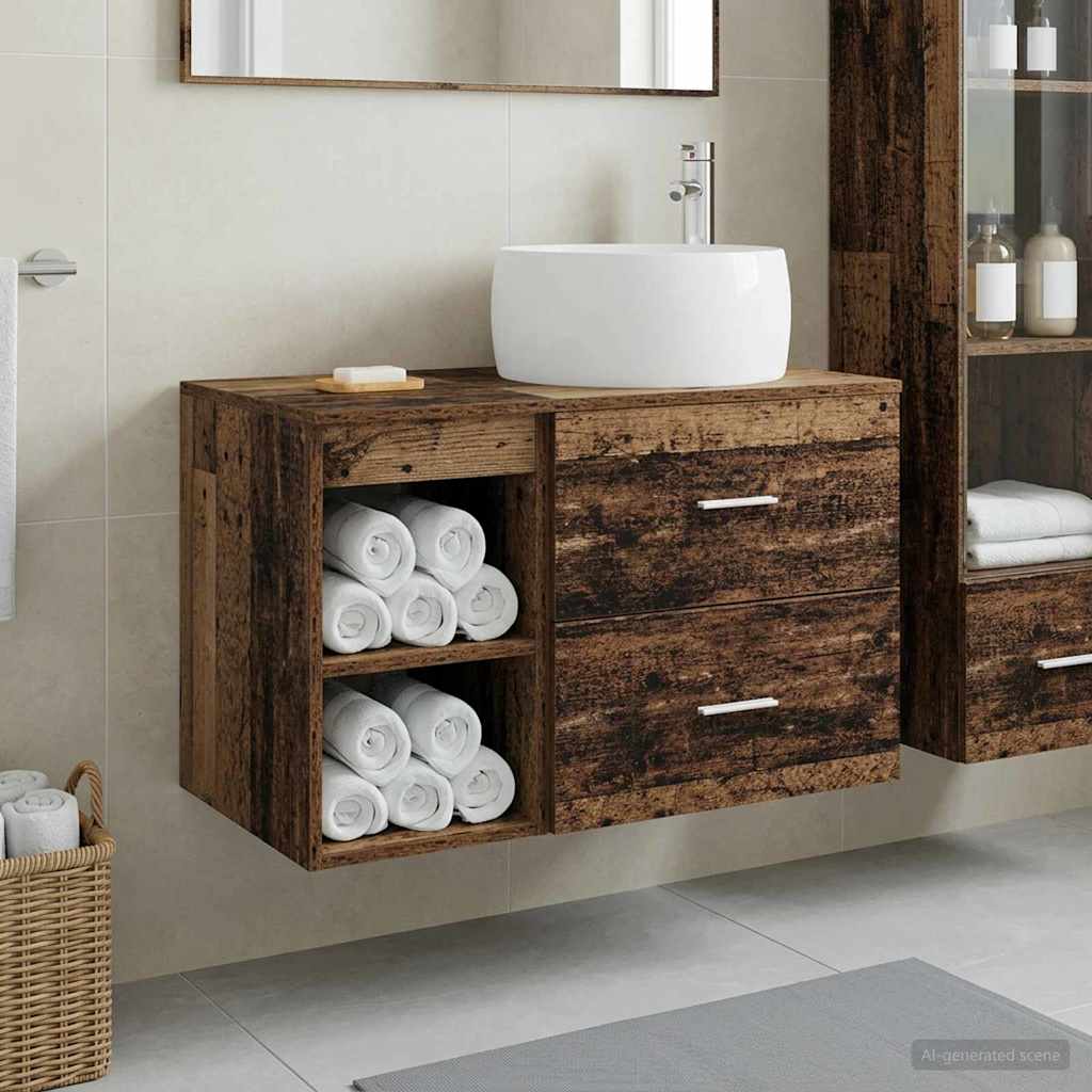 Badezimmermöbel-Set 2 stk. Altholz Holzwerkstoff