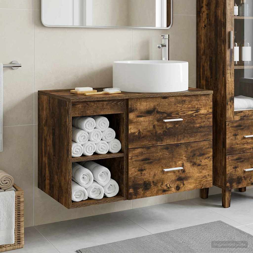 Badezimmermöbel-Set 2 stk. Geräucherte Eiche Holzwerkstoff