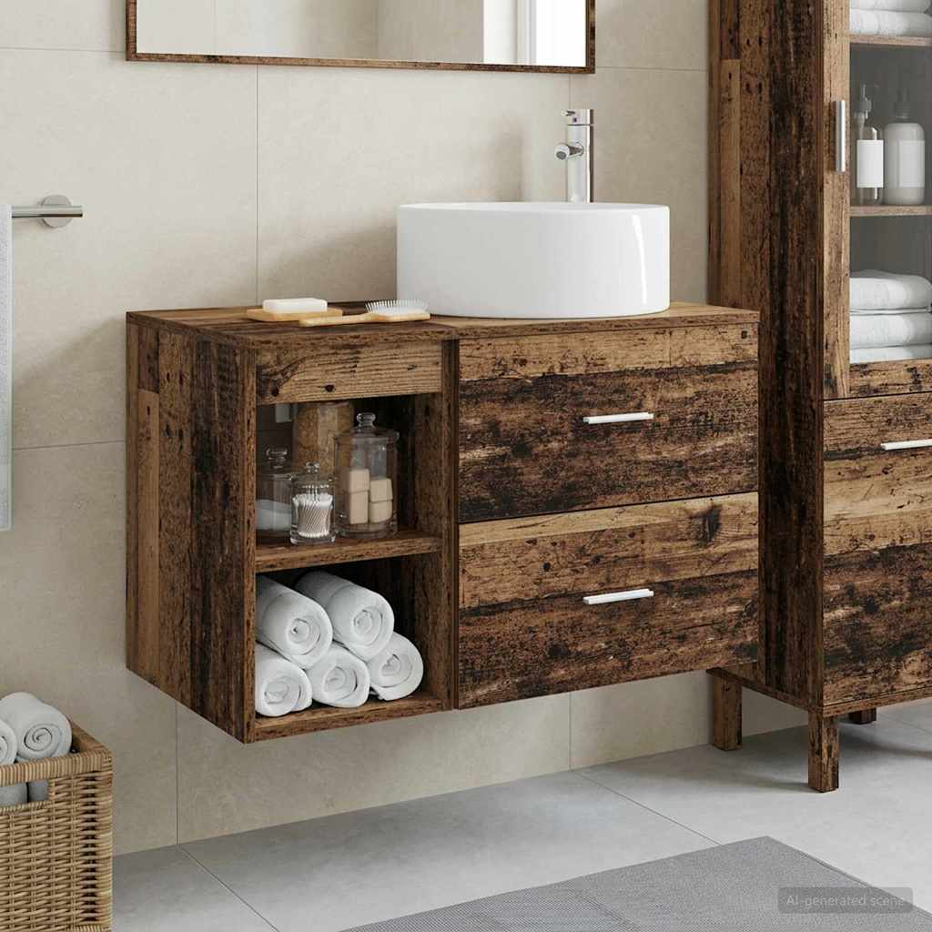 Badezimmermöbel-Set 2 stk. Altholz Holzwerkstoff