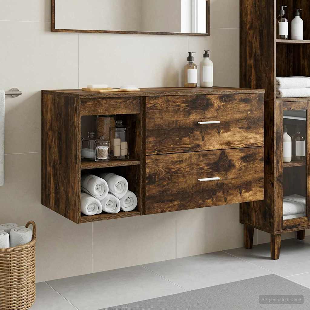 Badezimmermöbel-Set 2 stk. Geräucherte Eiche Holzwerkstoff