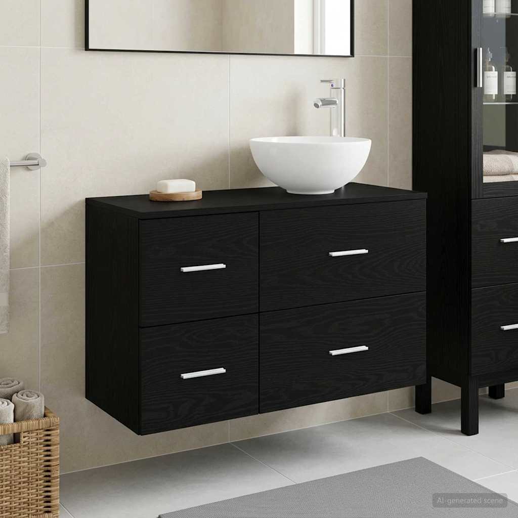 Badezimmermöbel-Set 2 stk. Schwarze Eiche Holzwerkstoff