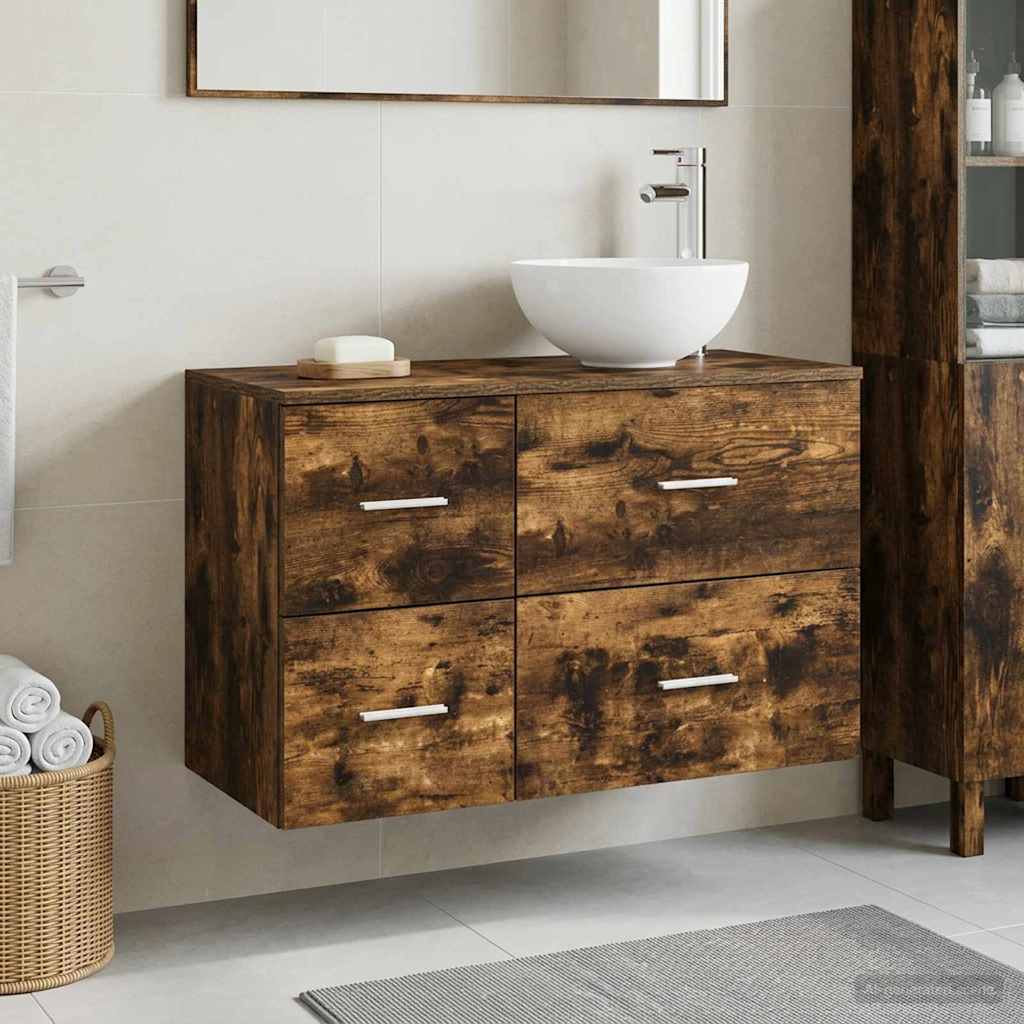 Badezimmermöbel-Set 2 stk. Geräucherte Eiche Holzwerkstoff
