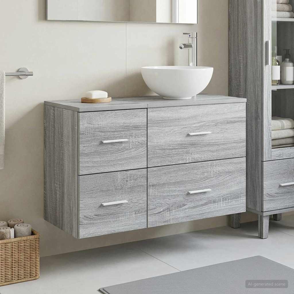 Badezimmermöbel-Set 2 stk. Grau Sonoma Holzwerkstoff