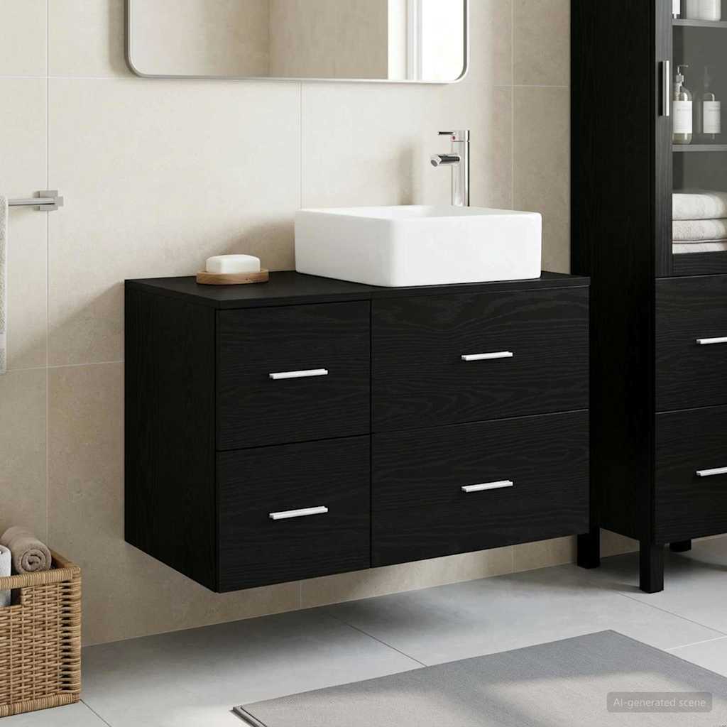 Badezimmermöbel-Set 2 stk. Schwarze Eiche Holzwerkstoff