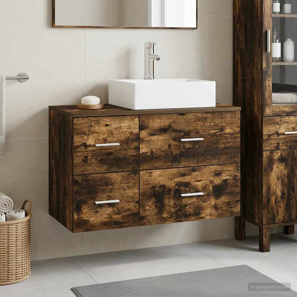 Badezimmermöbel-Set 2 stk. Geräucherte Eiche Holzwerkstoff