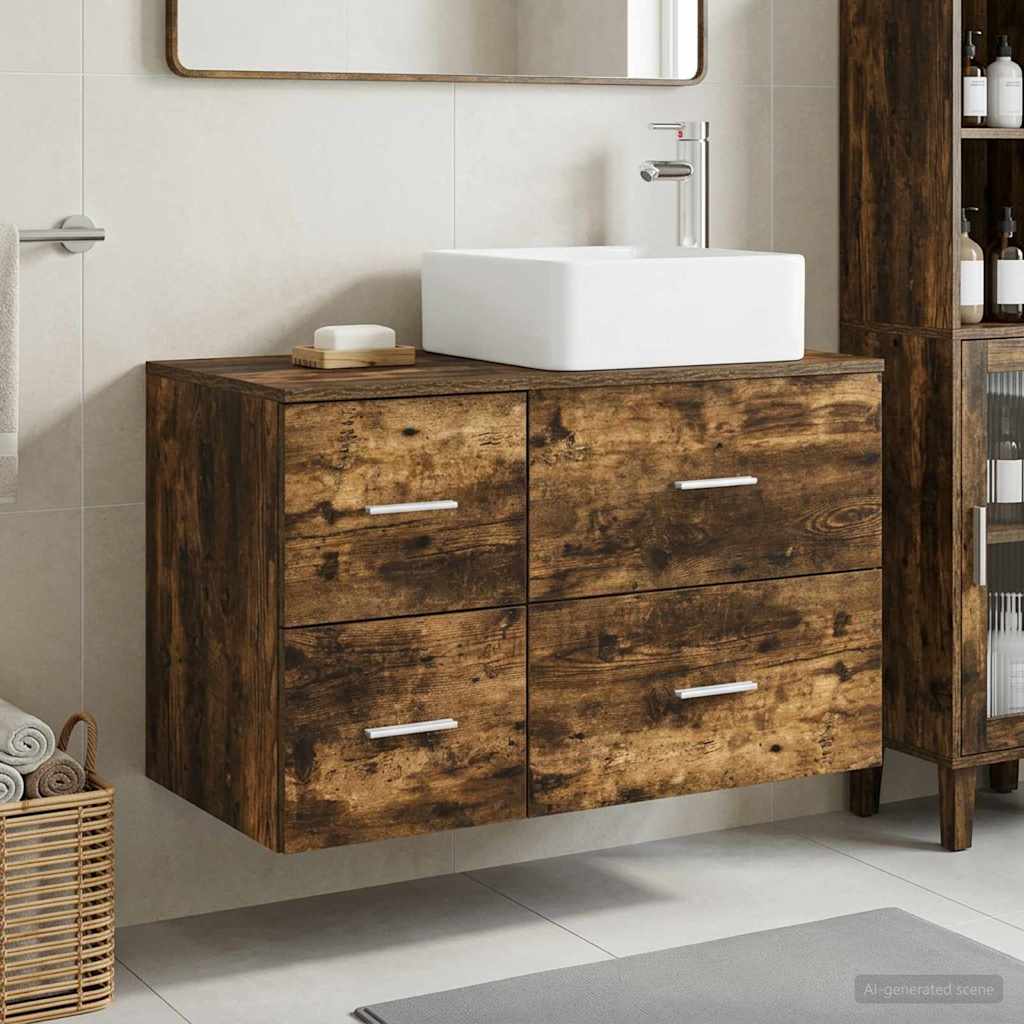 Badezimmermöbel-Set 2 stk. Geräucherte Eiche Holzwerkstoff