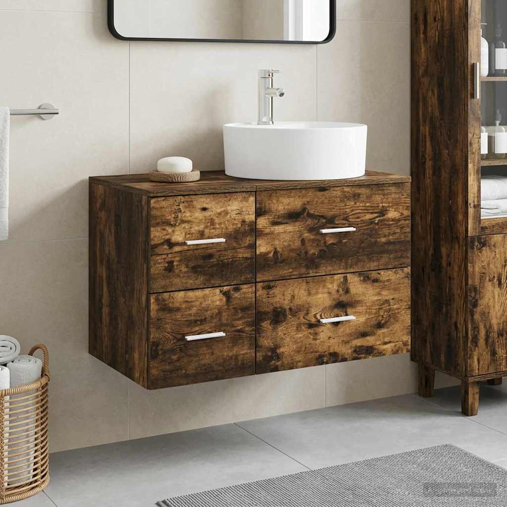 Badezimmermöbel-Set 2 stk. Geräucherte Eiche Holzwerkstoff