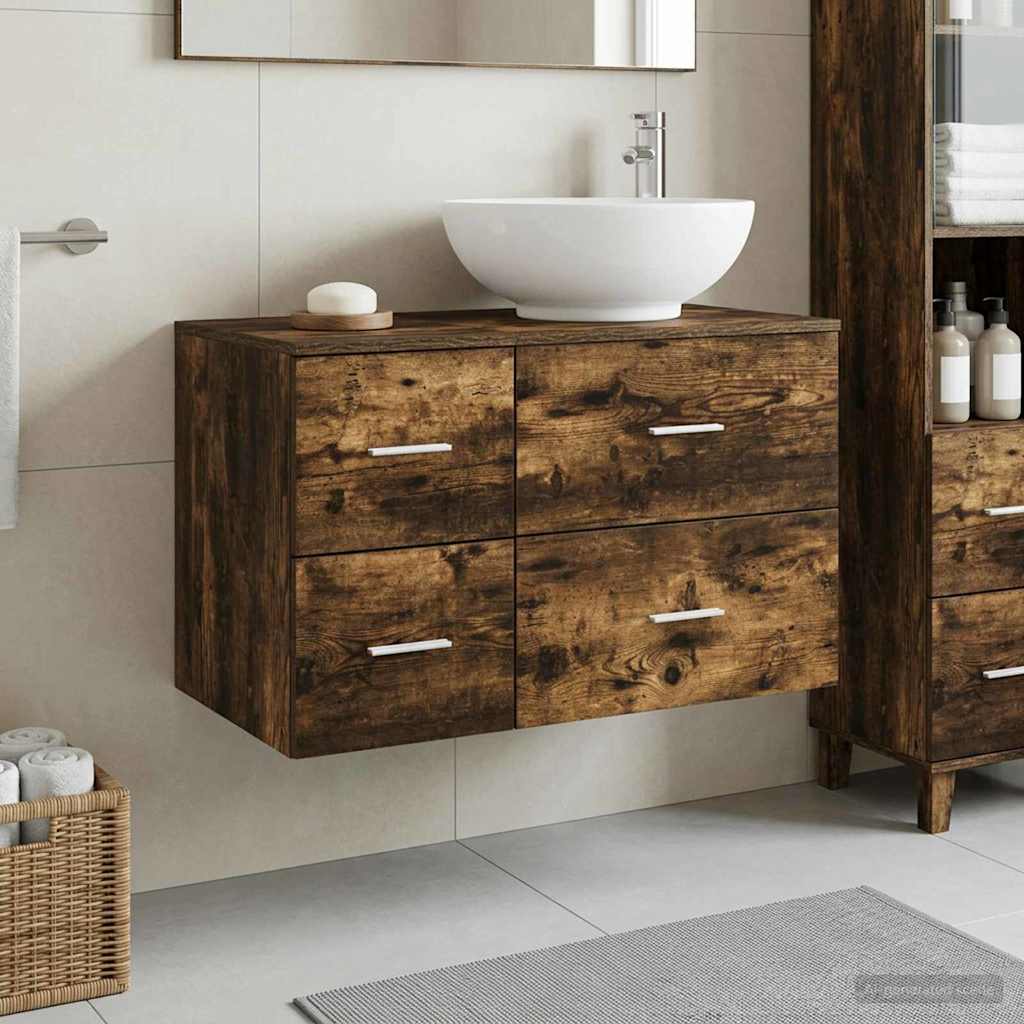 Badezimmermöbel-Set 2 stk. Geräucherte Eiche Holzwerkstoff