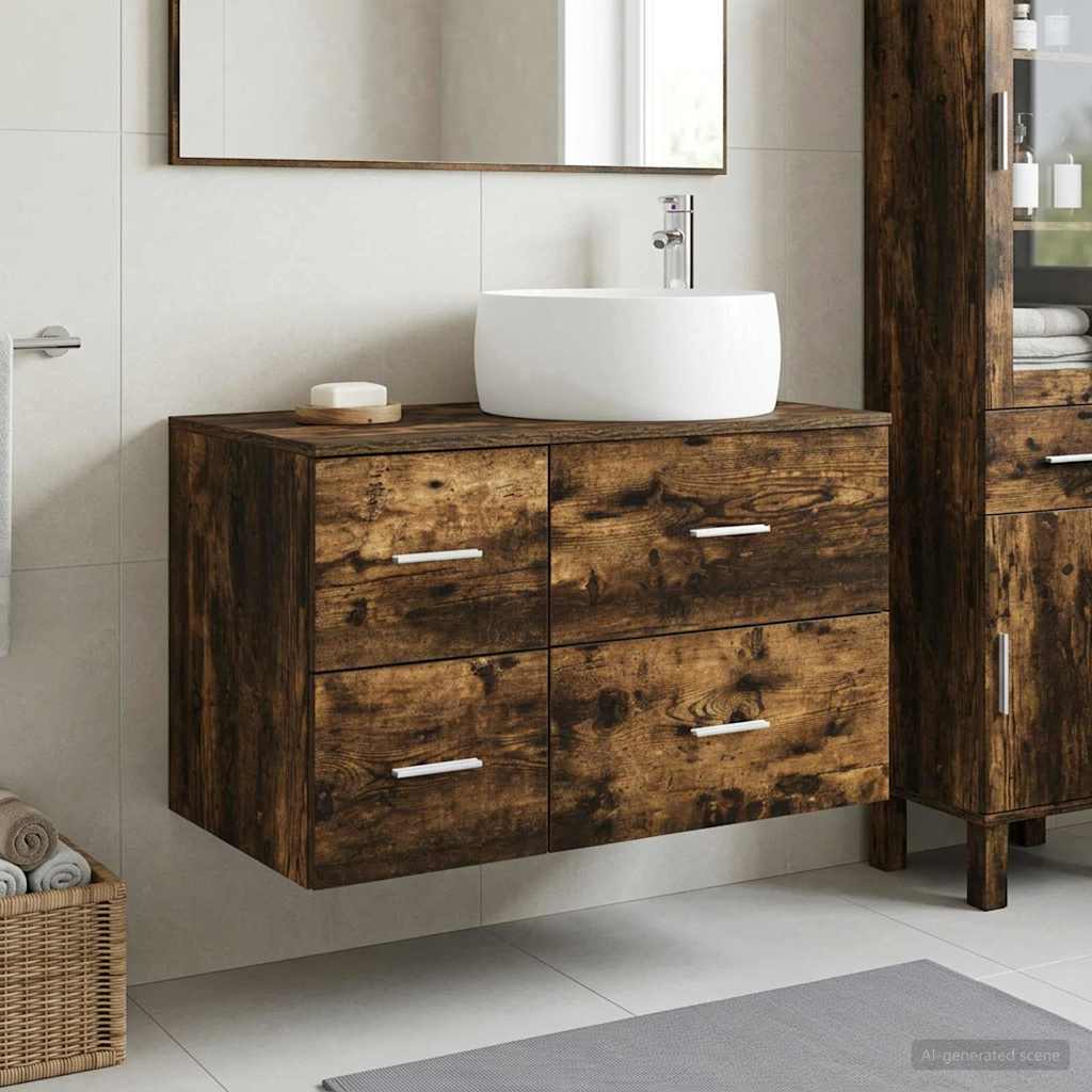 Badezimmermöbel-Set 2 stk. Geräucherte Eiche Holzwerkstoff