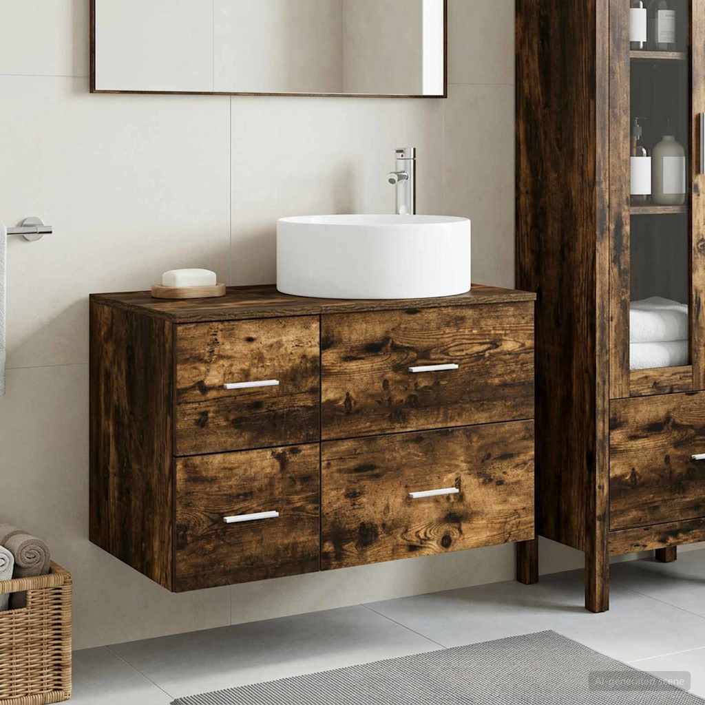 Badezimmermöbel-Set 2 stk. Geräucherte Eiche Holzwerkstoff