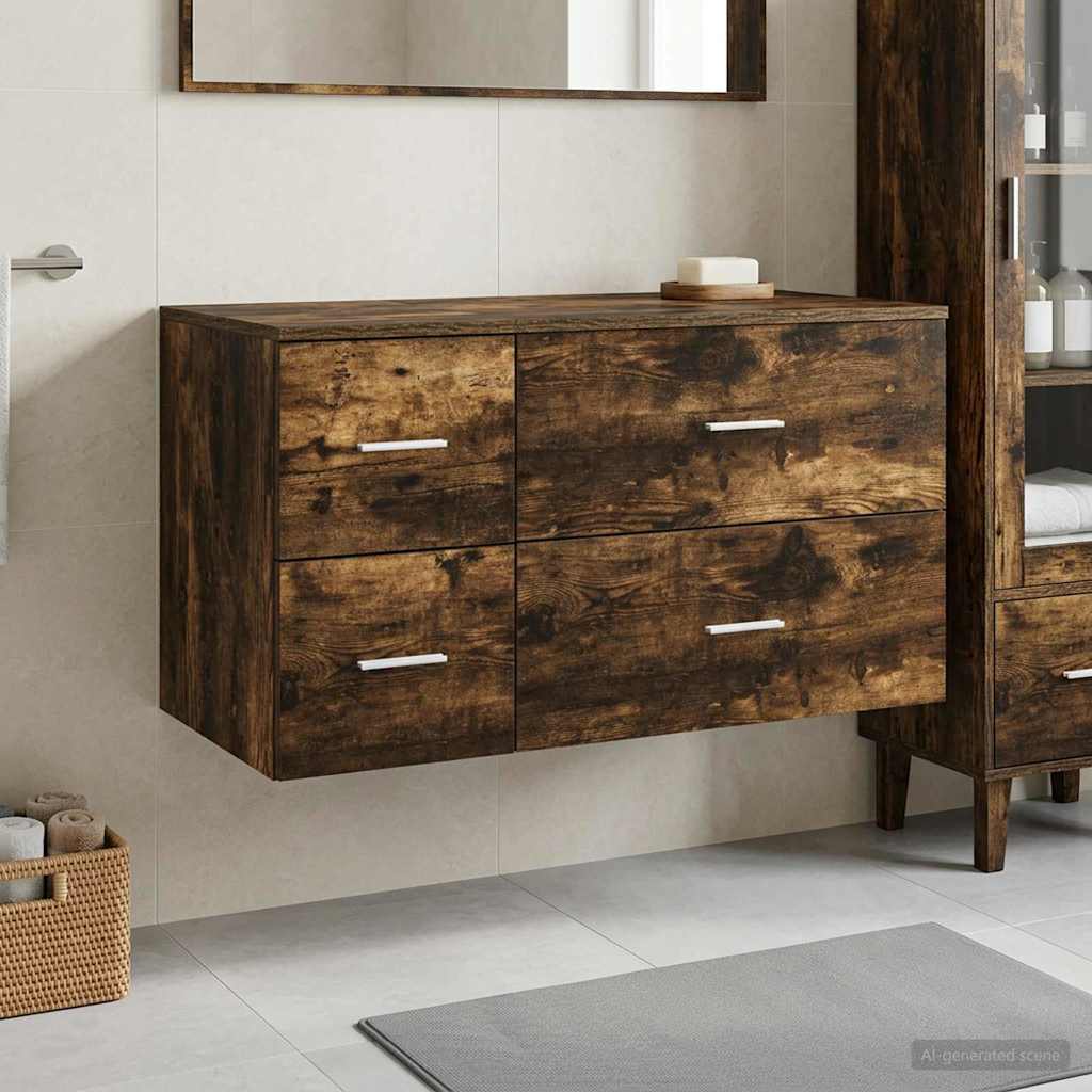 Badezimmermöbel-Set 2 stk. Geräucherte Eiche Holzwerkstoff