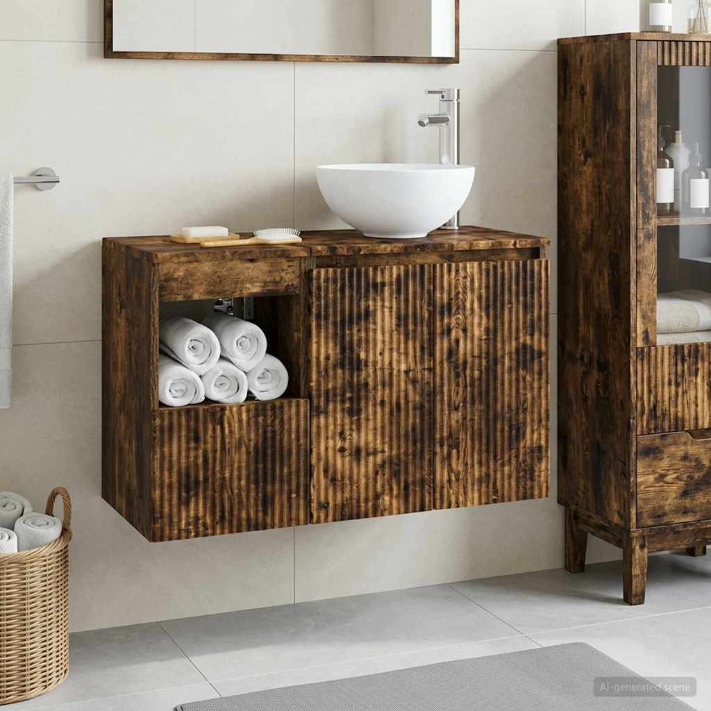 Badezimmermöbel-Set 2 stk. Geräucherte Eiche Holzwerkstoff