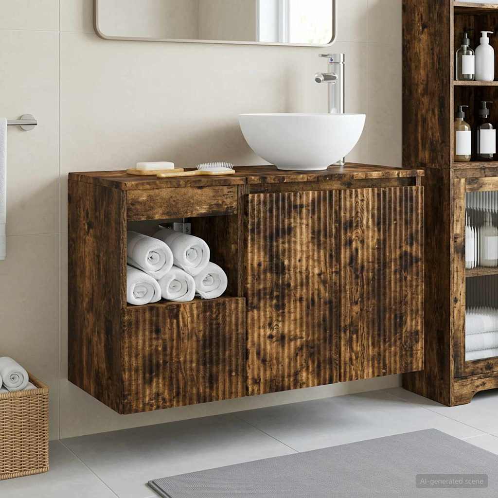Badezimmermöbel-Set 2 stk. Geräucherte Eiche Holzwerkstoff