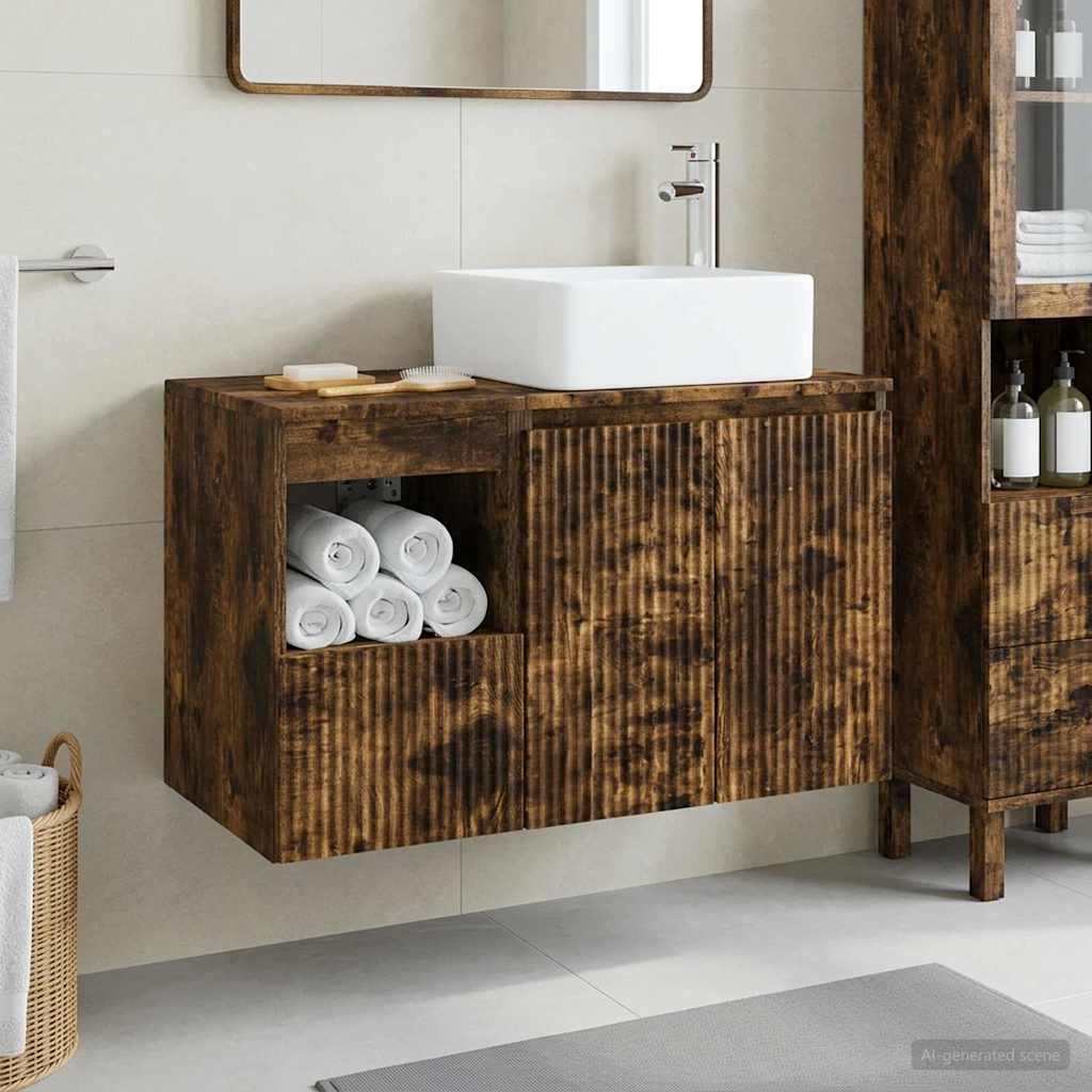 Badezimmermöbel-Set 2 stk. Geräucherte Eiche Holzwerkstoff