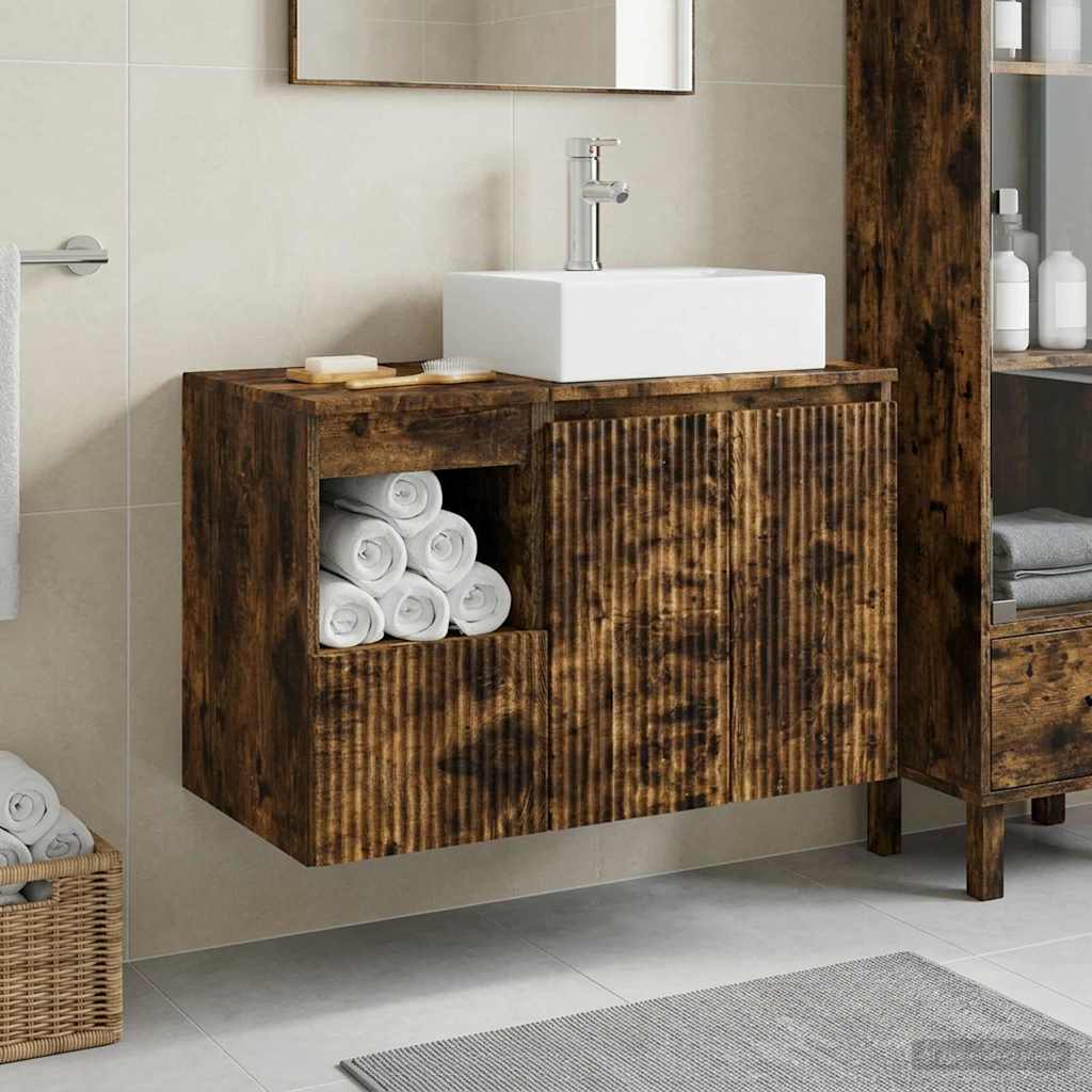 Badezimmermöbel-Set 2 stk. Geräucherte Eiche Holzwerkstoff