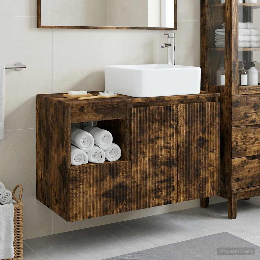Badezimmermöbel-Set 2 stk. Geräucherte Eiche Holzwerkstoff