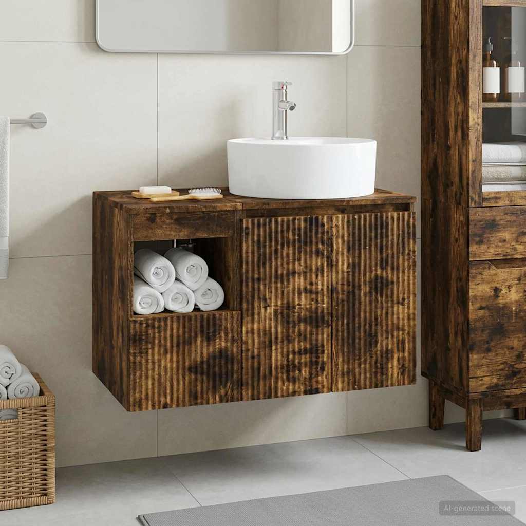 Badezimmermöbel-Set 2 stk. Geräucherte Eiche Holzwerkstoff