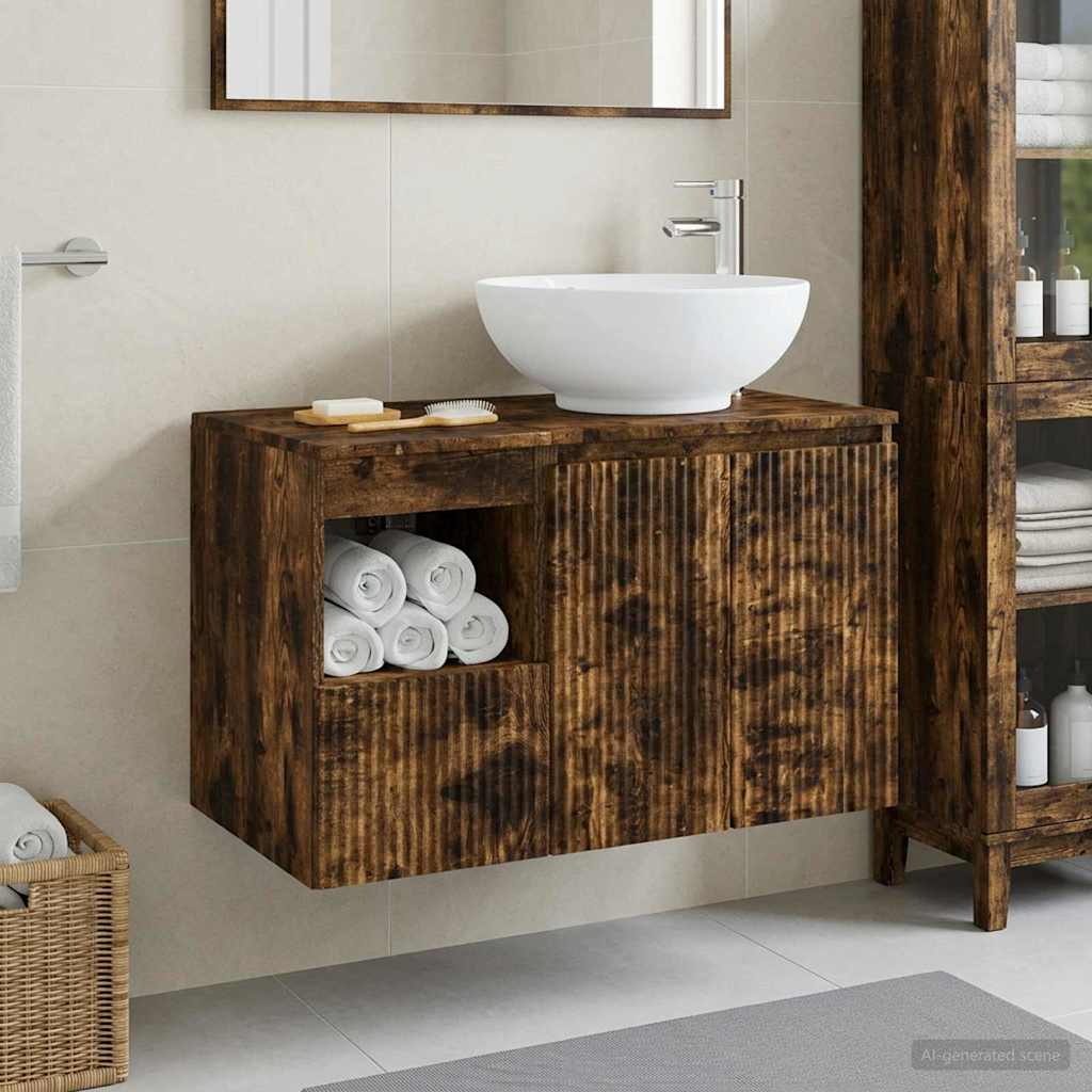 Badezimmermöbel-Set 2 stk. Geräucherte Eiche Holzwerkstoff