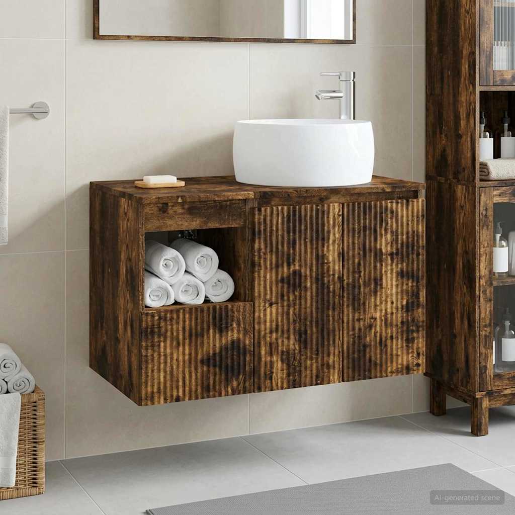 Badezimmermöbel-Set 2 stk. Geräucherte Eiche Holzwerkstoff