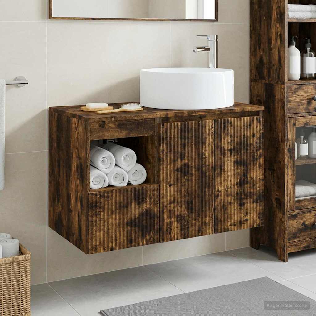Badezimmermöbel-Set 2 stk. Geräucherte Eiche Holzwerkstoff