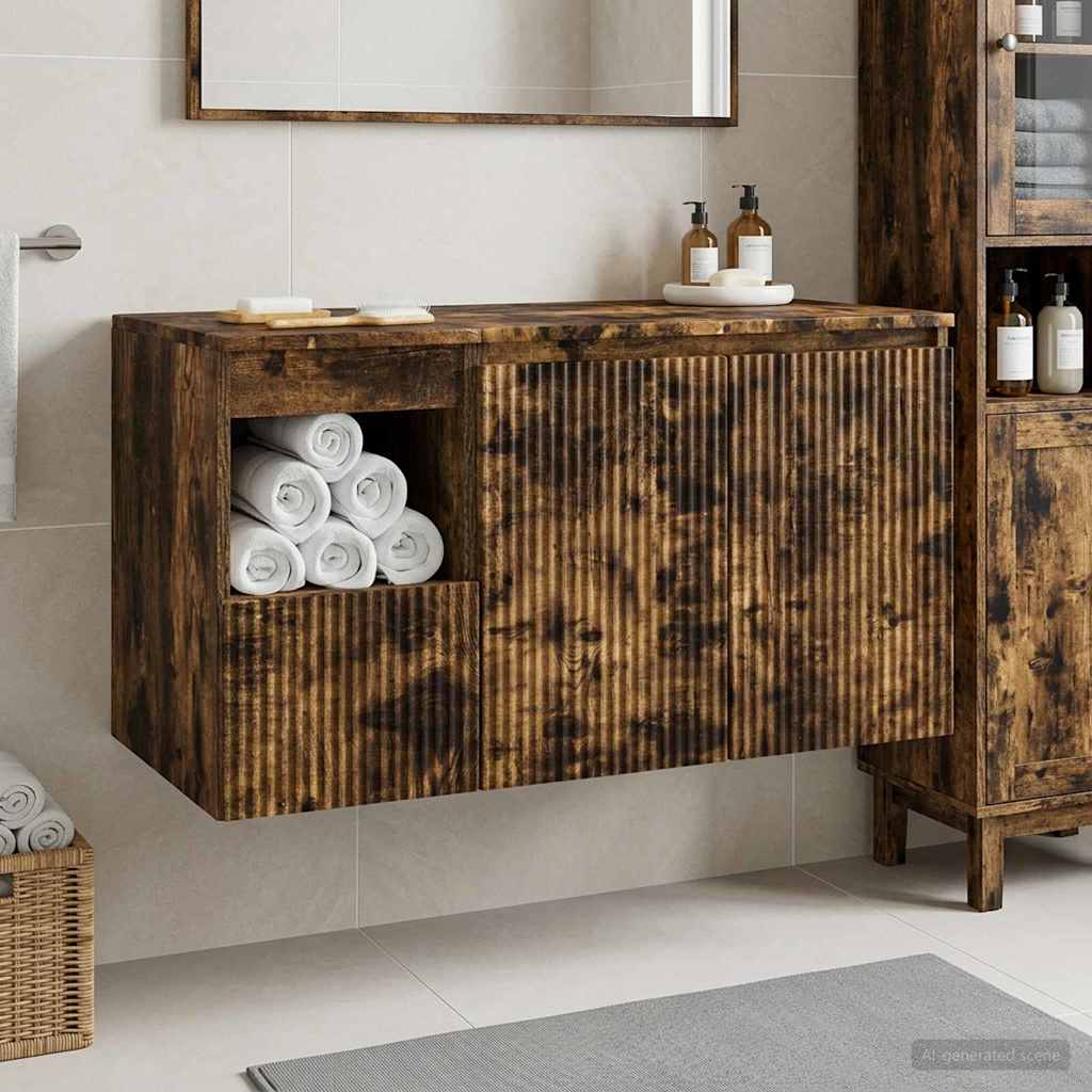 Badezimmermöbel-Set 2 stk. Geräucherte Eiche Holzwerkstoff