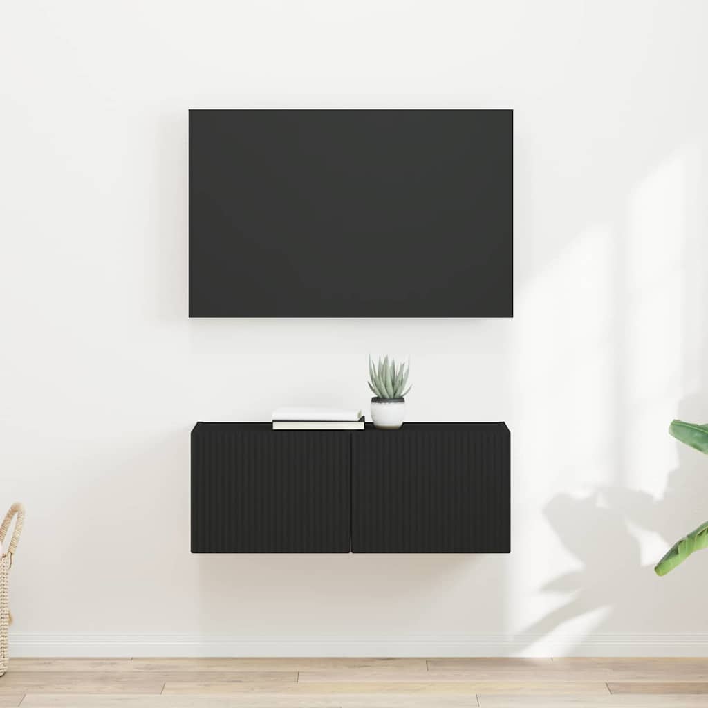 TV-Wandschrank 2 stk. Schwarz Holzwerkstoff