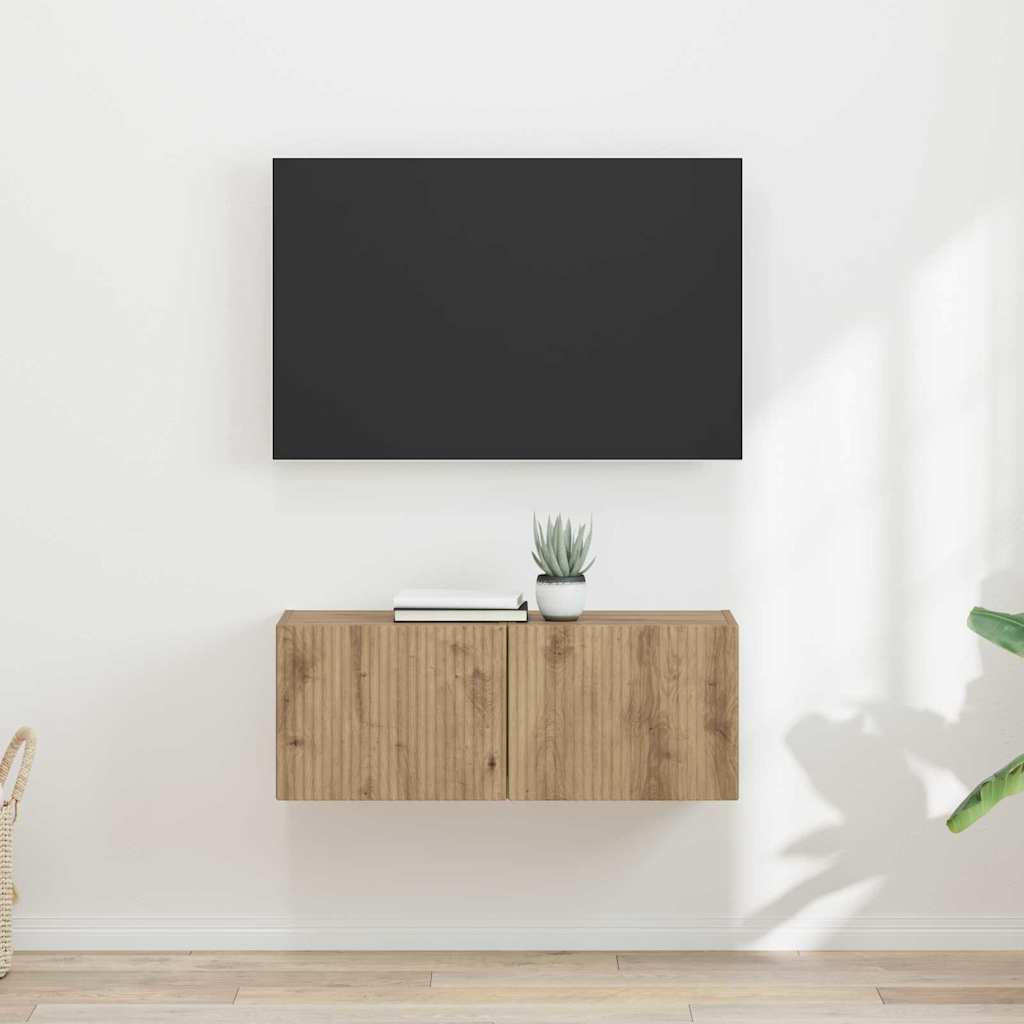 TV-Wandschrank 2 stk. Kunsthandwerk Eiche Holzwerkstoff